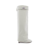Leather Wedged Heel Knee High Boots